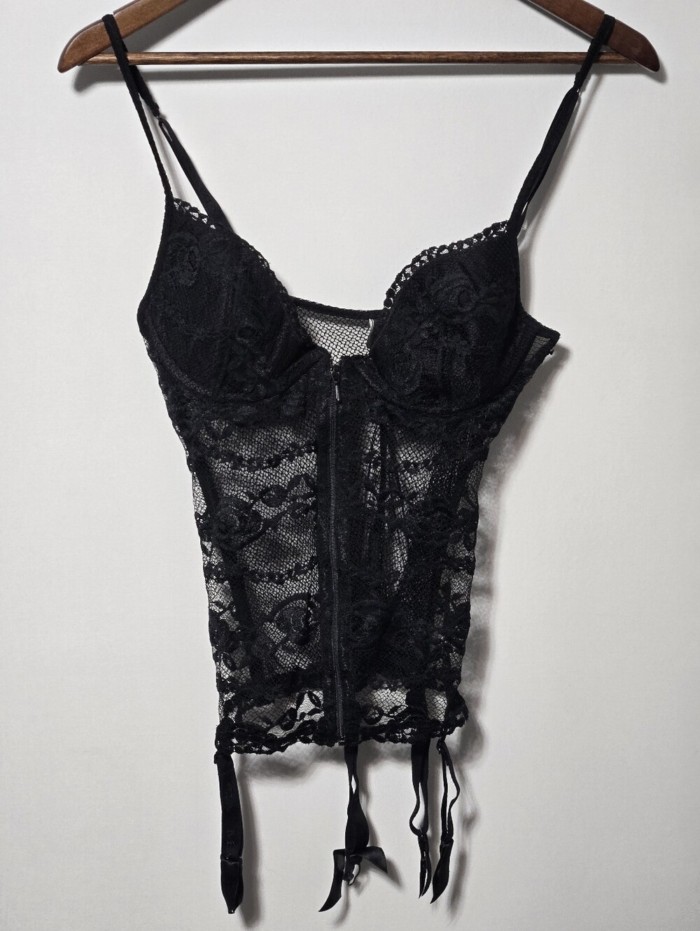 Malizia By LA PERLA Black Lace Bustier Garters 36 Corset Pin Up Lingerie